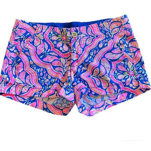 Lilly Pulitzer Kerry Blue Pink Coral Reef Island Secret Shorts Women’s Size 00